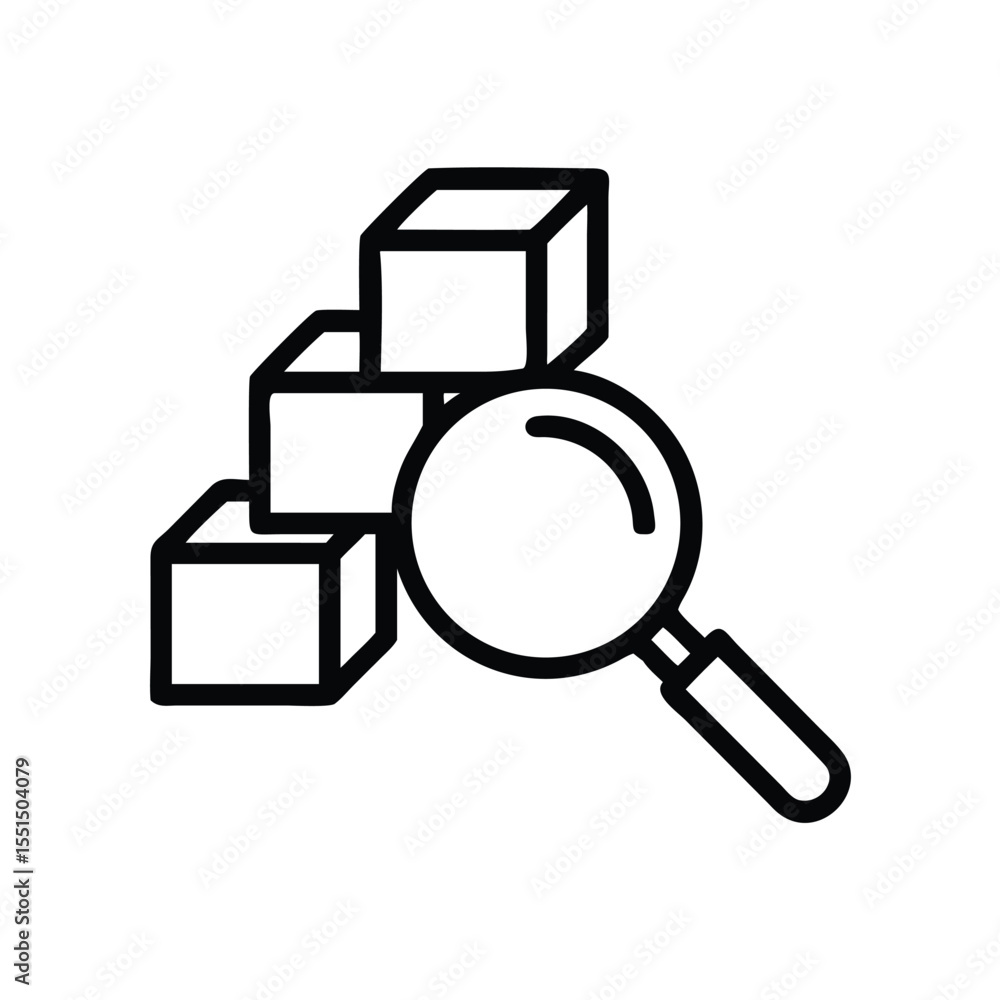 Poster data analysis and investigation icon with magnifying glass and blocks for seo purpose design vector