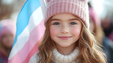 Smiling girl with flag