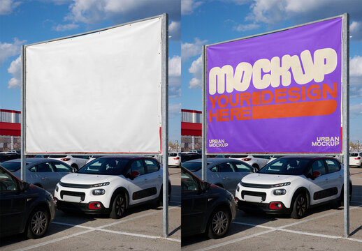Billboard Mockup in Parking Lot Setting