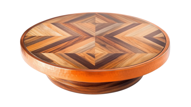 Stylish wooden table featuring a chevron pattern with modern craftsmanship and natural wood grain perfect for interior decor isolated on white background