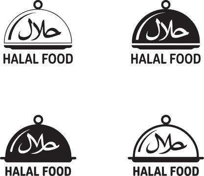 Four halal food certification logos with arabic script and text silhouette