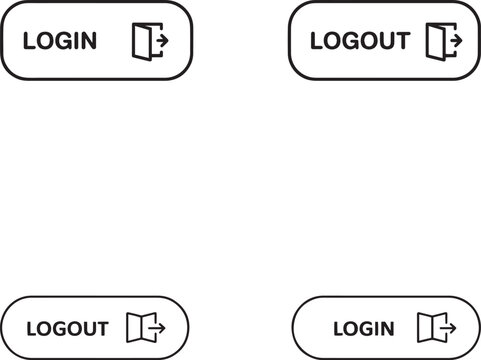 Set of four rounded rectangle buttons with login and logout text and icons silhouette