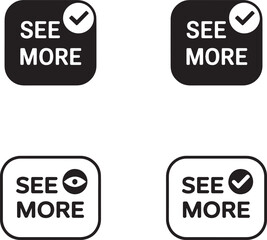 Collection of four see more button icons with checkmarks and eye symbol silhouette