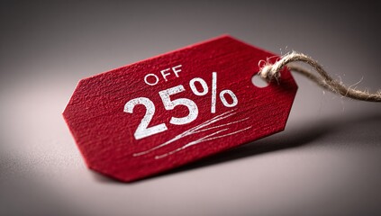 Red tag label Shoppers are enticed by a prominent “25% OFF” selling offer discount sign
