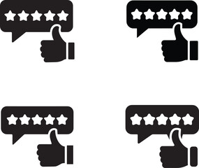 Customer feedback with stars and thumbs up icons silhouette