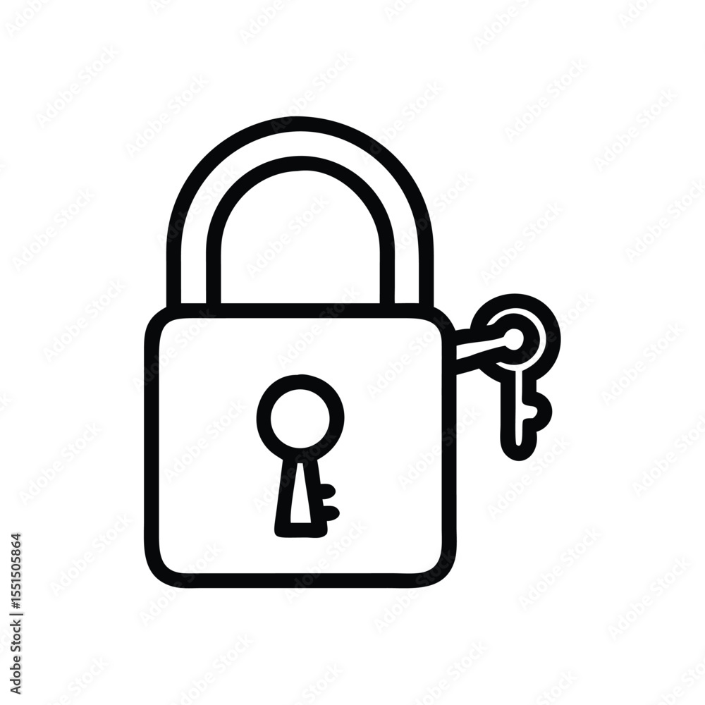 Poster lock and key icon vector illustration for security safety and access control concept outline padlock