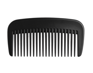 Classic Black Hair Comb with Evenly Spaced Teeth, Flat Lay Top View, isolated on transparent background