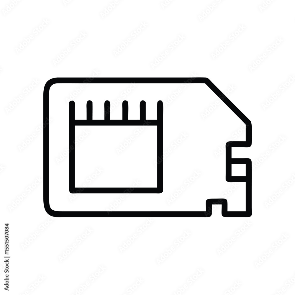 Poster micro sd card outline vector icon for data storage and memory expansion in electronic devices and ca