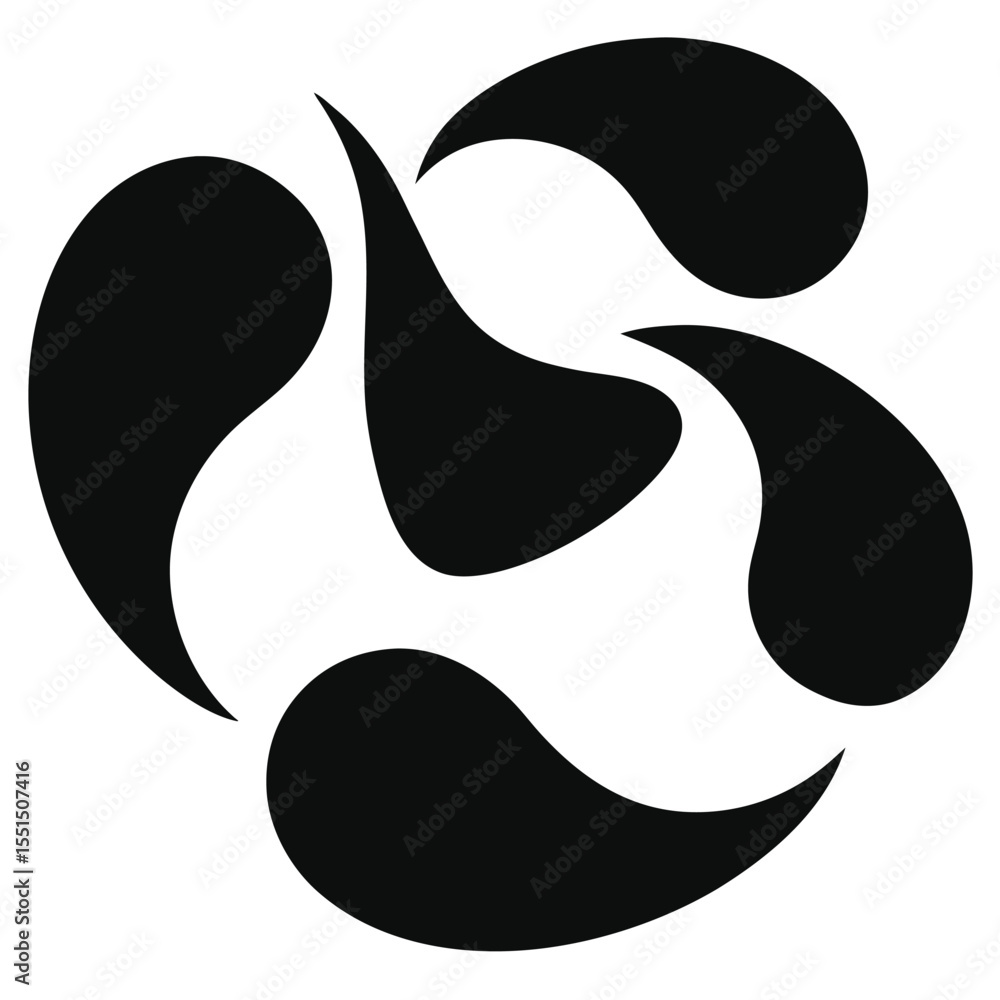 Poster abstract black and white circular design with flowing shape elements on white background