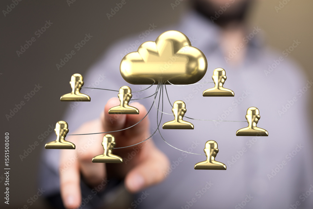 Aufkleber Image depicts secure cloud data sharing. Ideal for tech, business, and networking concepts.