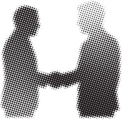 Halftone Business Handshake Silhouette – Partnership, Agreement, and Corporate Collaboration Concept.