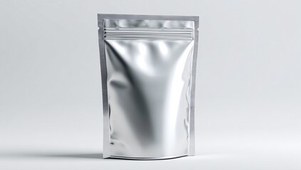 Blank foil plastic pouch coffee bag mockup, aluminium material