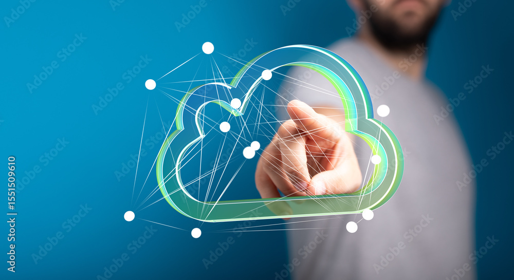 Poster Secure cloud storage, data access, and network connectivity solutions. Modern technology.