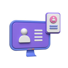 3d illustration of a computer screen displaying user profile and login credentials