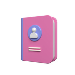 3d icon of a pink address book with a user profile symbol