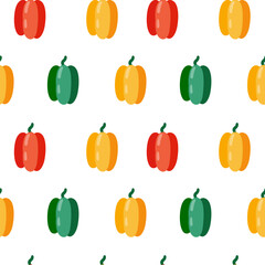 Set of bell peppers: red, yellow, green. Hand-drawn in naive style. Isolated design elements on a white background
