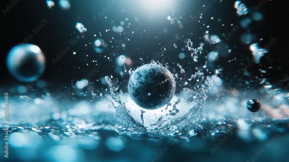 Poster this stunning abstract image portrays a splash of water with a celestial globe emerging from it, sym
