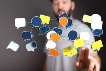 Abstract image of interconnected speech bubbles, symbolizing global communication and networking.