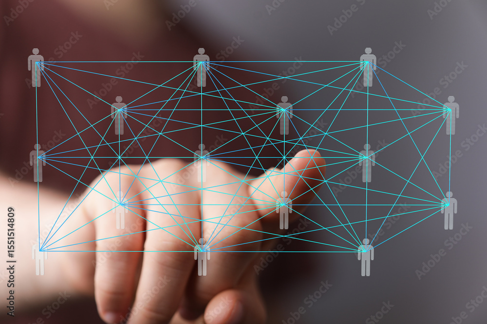 Poster Abstract image of a network connection showing interconnected people.  Perfect for technology, teamwork, and global concepts.