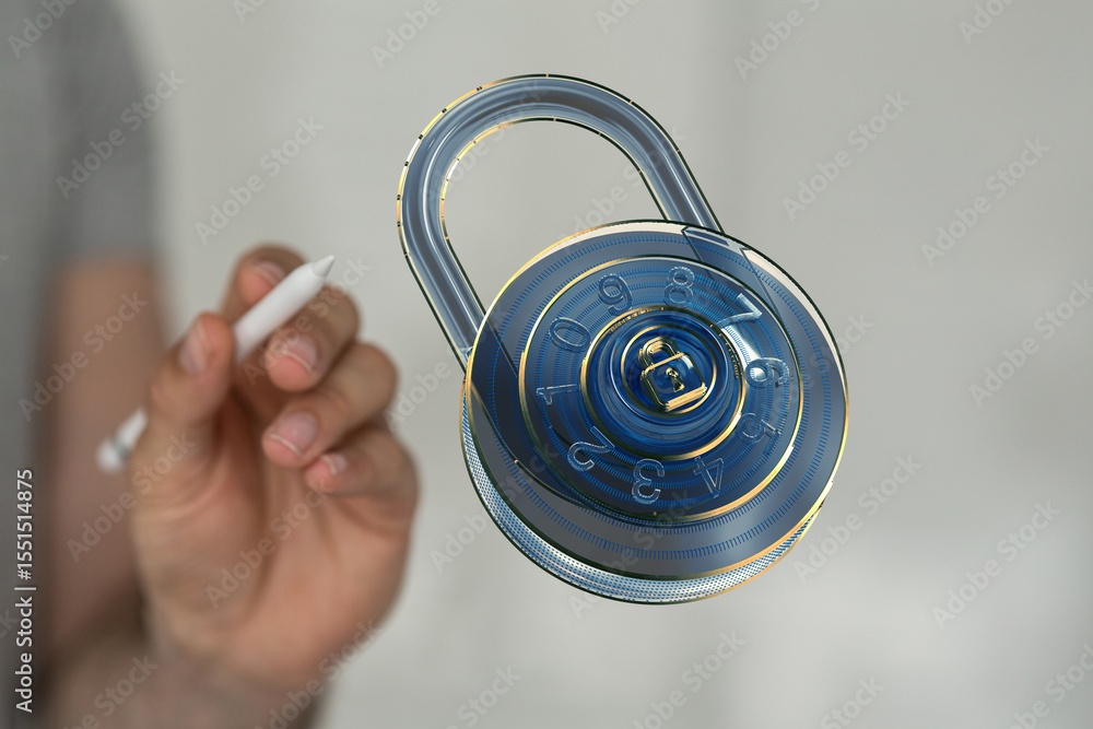 Poster High-quality stock photo of a digital combination lock, ideal for cybersecurity and data protection concepts.