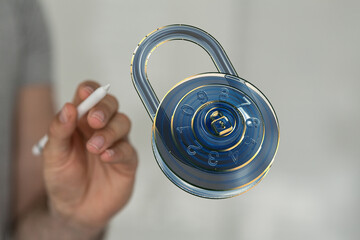High-quality stock photo of a digital combination lock, ideal for cybersecurity and data protection...