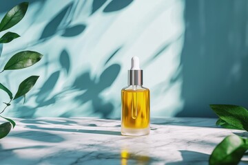 Elegant facial oil bottle showcase on marble surface gigapixel quality captivating beauty product display in minimalist environment