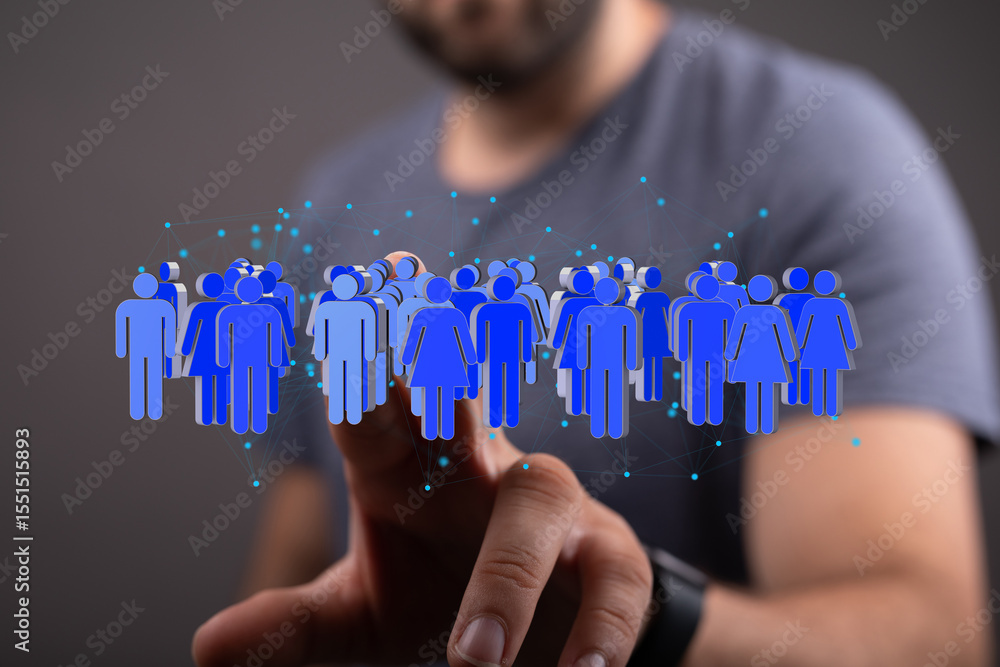 Poster image depicting a digital network of people, symbolizing connection and community.