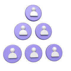 Hierarchical organizational structure with six simplified user icons on a dark background