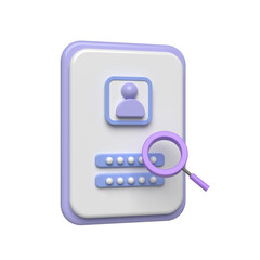 3d illustration of a login screen with a user icon and password fields with a magnifying glass