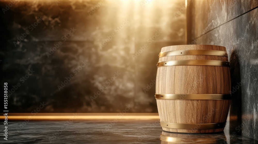 Poster a classic wooden barrel sits in a softly lit environment, evoking a sense of nostalgia and warmth th
