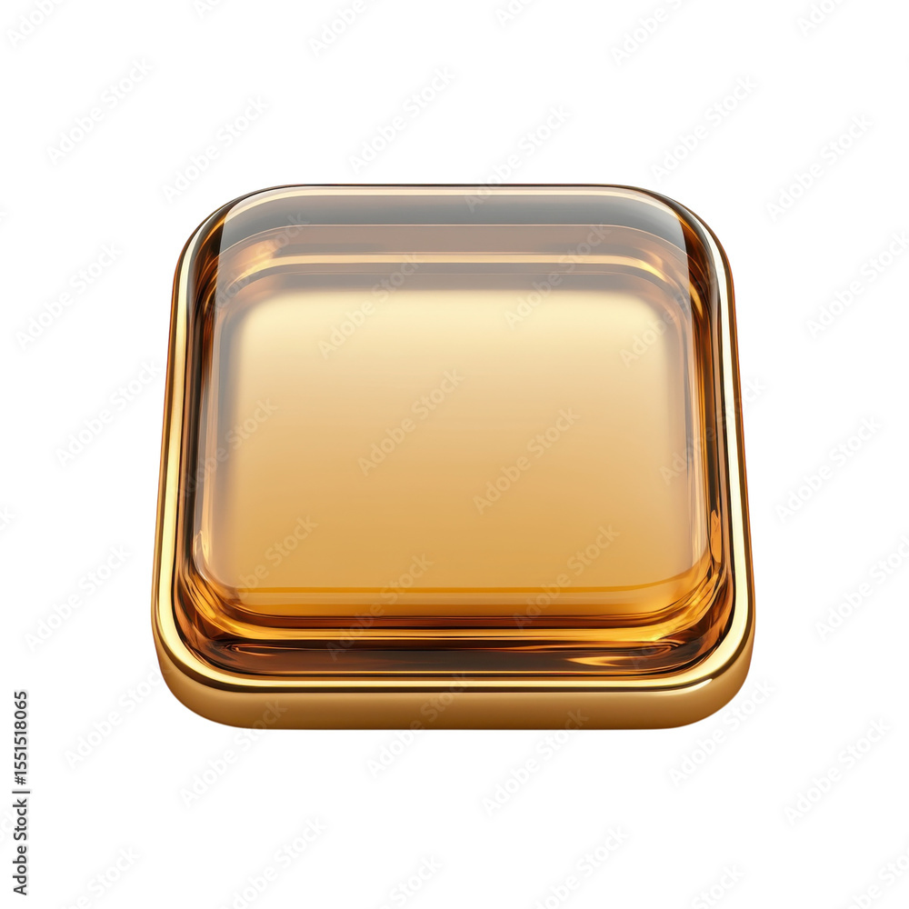 Poster gold metallic square button with glass top luxury ui element design on transparent background