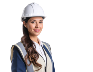 Construction Engineer Double Exposure with City and Site – Transparent Background PNG