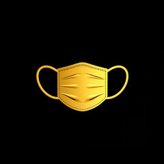 Stylish yellow medical mask on black background, health and safety concept, minimalistic design
