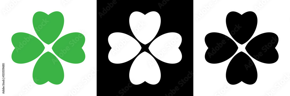Poster four leaf clover icon set. flat shamrock icons vector set. happy st patricks day. leaf clover green,