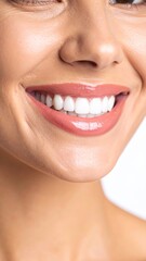 Perfect Smile with White Teeth, Woman, and Closeup.