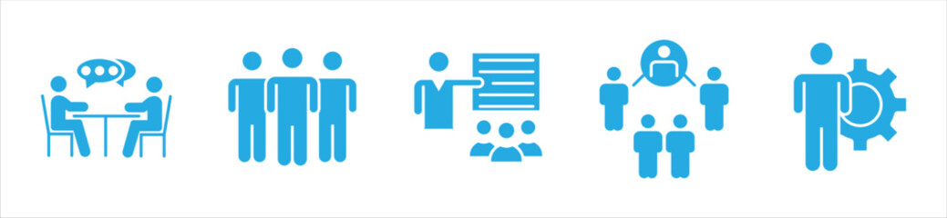 Teamwork, Communication, and Human Resource Icons Set – Outline Style
