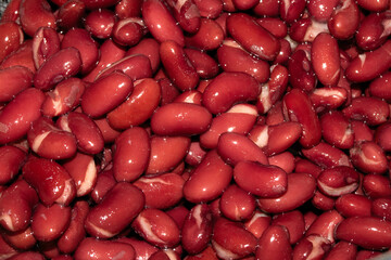 Close up of red Kidney Beans that have been soaked before being cooked