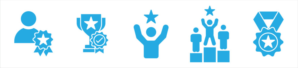 Award, Achievement, and Winner Icons Set – Outline Style