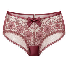 Elegant floral lace panties with a bow in burgundy color on background for fashion or lingerie imagery