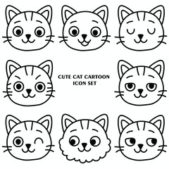 Cute Cartoon Cat Face Icons Set.eps