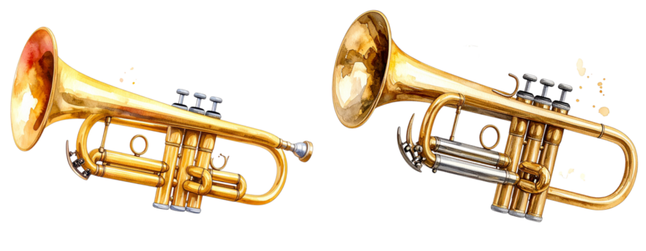  Watercolor Illustration of a Trumpet Artistic Style Transparent Background PNG