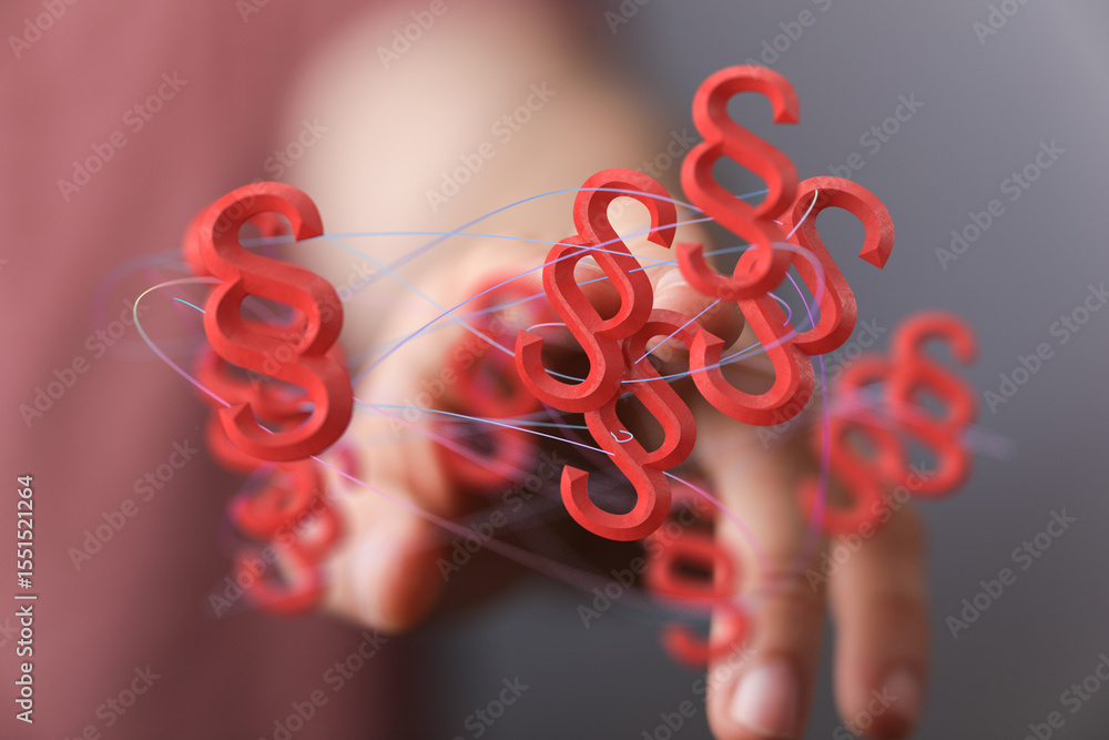 Poster Abstract image of red paragraph symbols floating and interconnected, representing legal concepts.