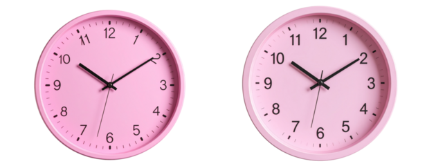 3D Render of Pink Wall Clock in Scandinavian Minimalist Style Transparent Background PNG