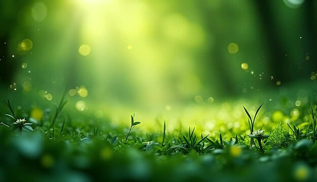 Abstract Nature Bokeh: Green Glitter Blur 