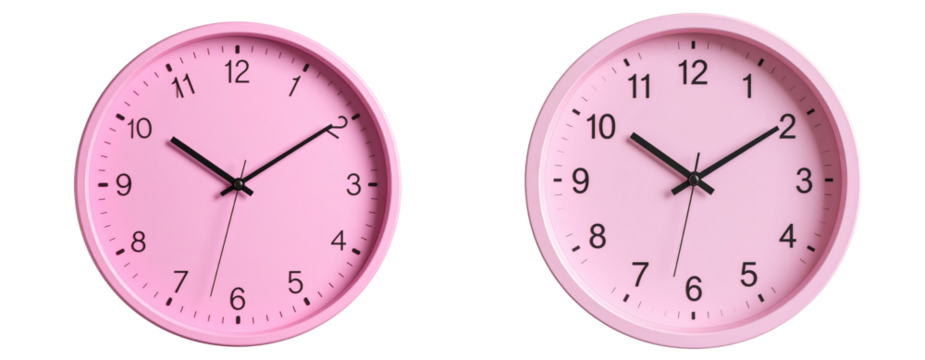 3D Render of Pink Wall Clock in Scandinavian Minimalist Style Transparent Background PNG