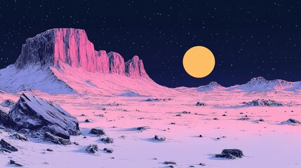 Hyper realistic 3d render Pink Martian Sunset: Alien Landscape Art AI Generative