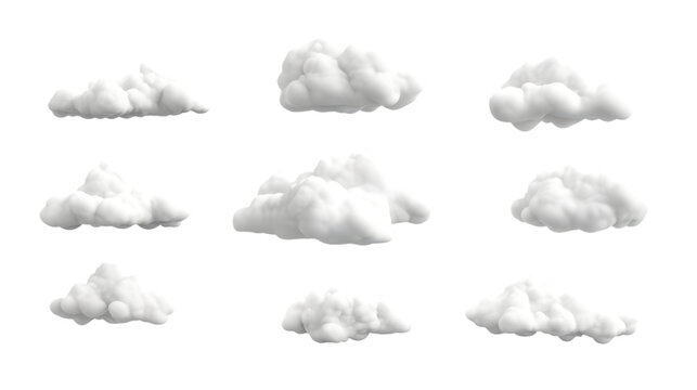 Soft White Clouds Collection Isolated on White Background