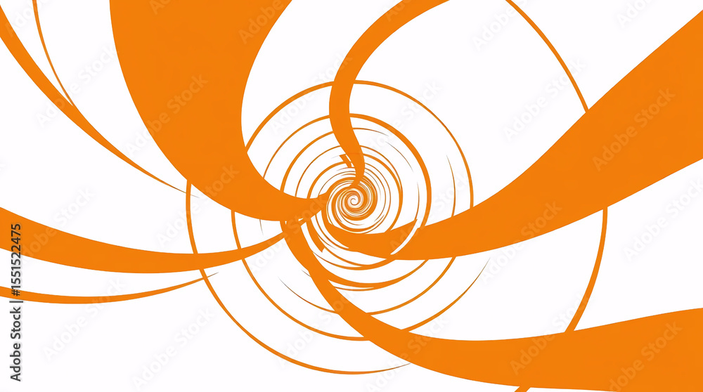 Poster abstract orange spiral design with curved white background, minimal geometric pattern in dynamic mot