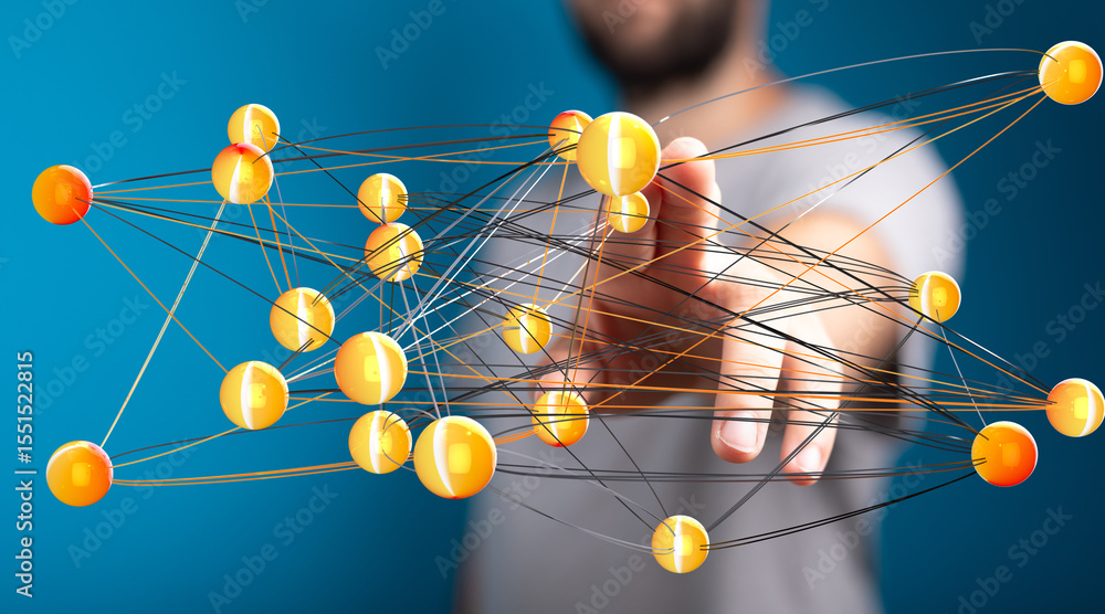 Poster Abstract image depicting a complex network, symbolizing global connections, data flow, and business relationships.