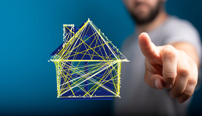 Futuristic house design, IoT, smart home automation, network, digital technology.